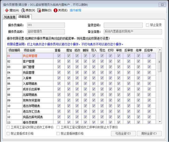 企管王ERP系統(tǒng)操作員管理操作員權限設置功能